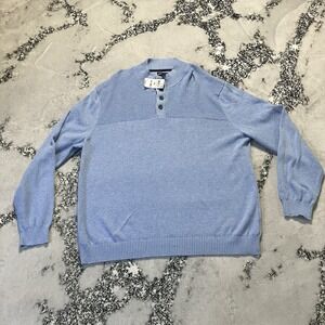Club Room Sweater Mens Size 3XL Blue Yonder Cotton Button Mock Neck